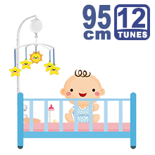 95CM High Baby Crib Bed Bell Toys Holder Arm Bracket, 3 Nut Screws, W/ Electrical Music Box (12 Tunes)