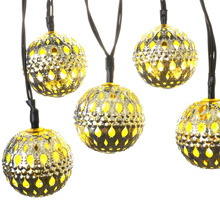 10 Moroccan Metal Ball Solar Powered String Lanterns LED Indoor or Outdoor Fairy Lights (Pure White/Warm White)